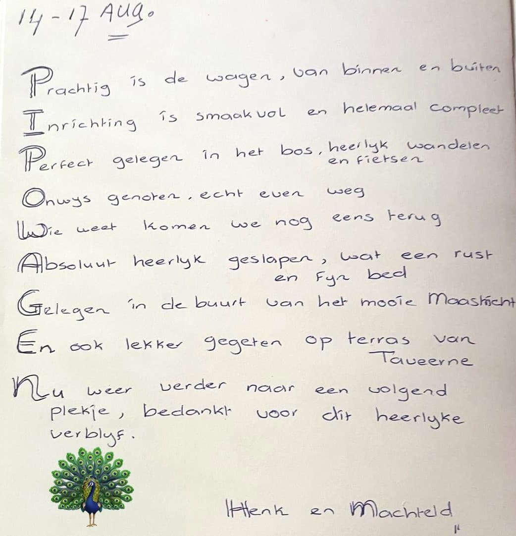Gastenboek — Henk en Machteld, 14-17 aug